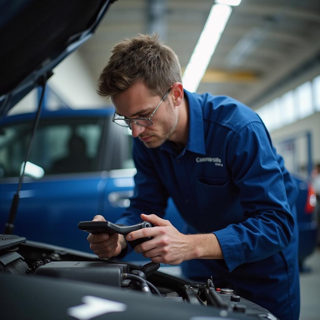 Mechanic Inspecting a Car Engine