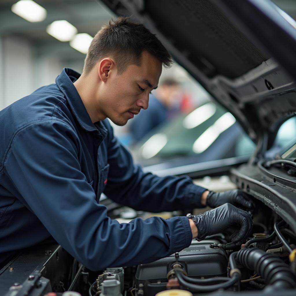 Mechanic Inspecting Car Engine