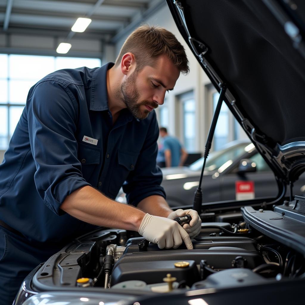 Experienced mechanic conducting a thorough engine inspection