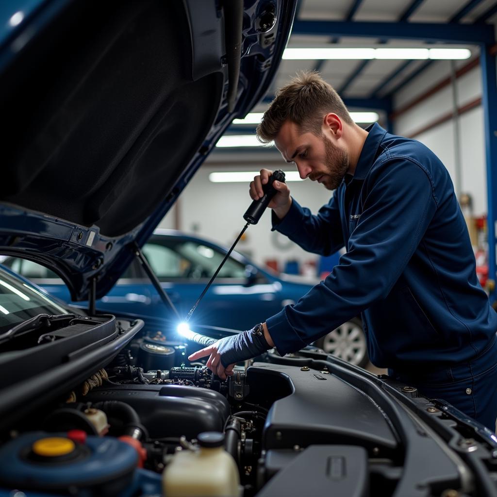 Mechanic Inspecting Car Engine