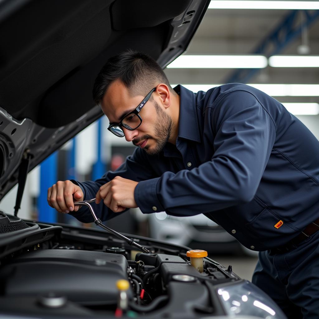 Experienced mechanic inspecting a car engine in 90620.