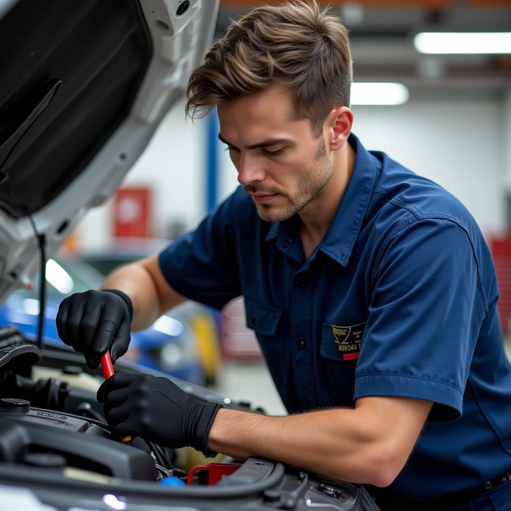 Mechanic Inspecting Car Engine