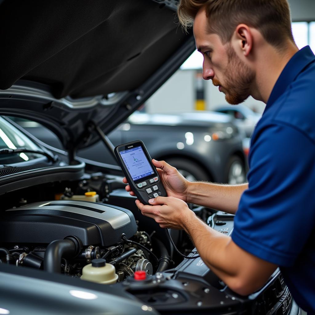 Mechanic Inspecting Car Engine