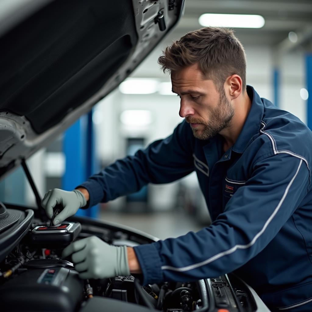 Mechanic Inspecting Car Engine in Mt Pleasant