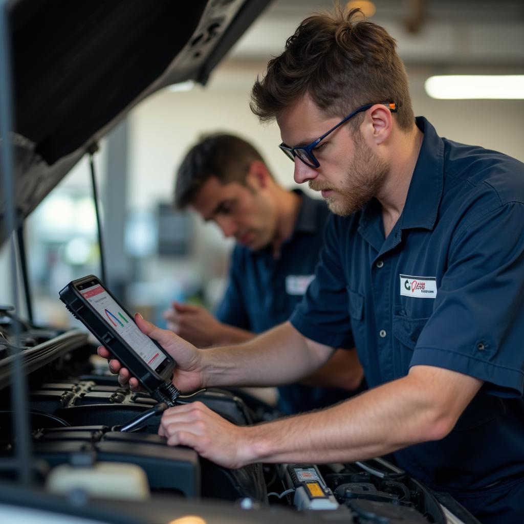 Mechanic Inspecting Car Engine in Shelby NC