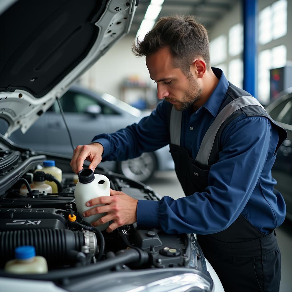 Mechanic Inspecting Car Fluids