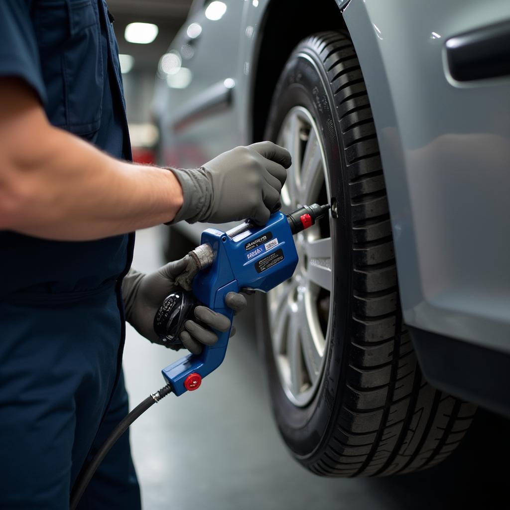 Mechanic Inspecting Car for Water Leaks