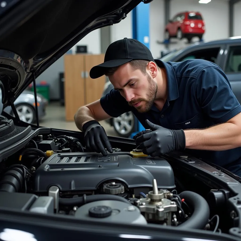 Mechanic Inspecting Car in Guelph