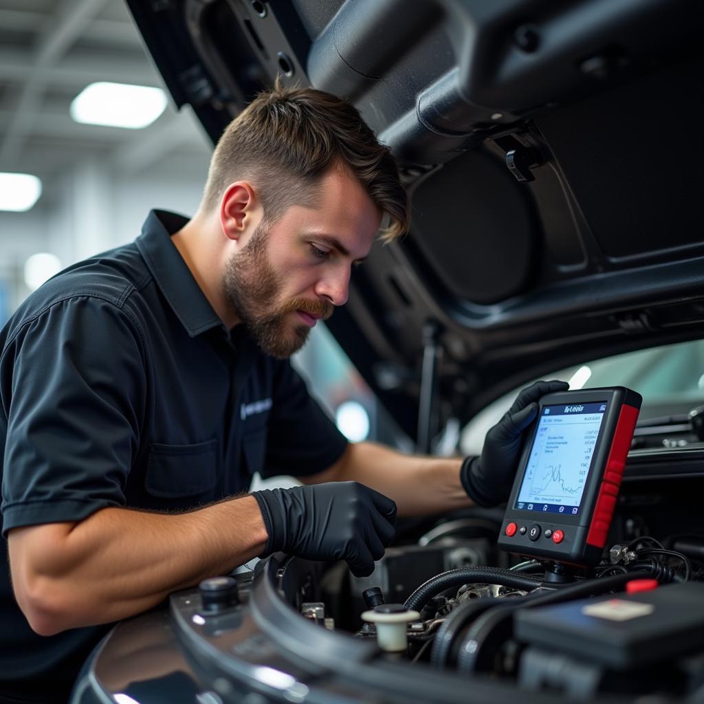 Mechanic inspecting car in Fairfax