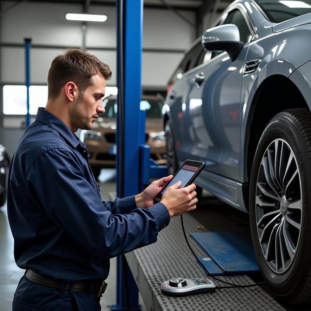 Experienced Mechanic Inspecting Car in Garage