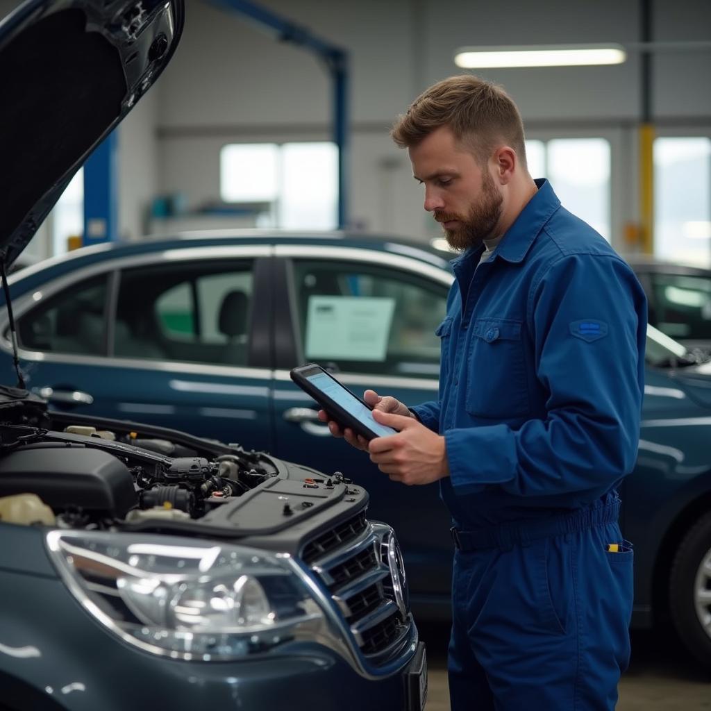 Mechanic inspecting a car in a Jasper, TN auto shop