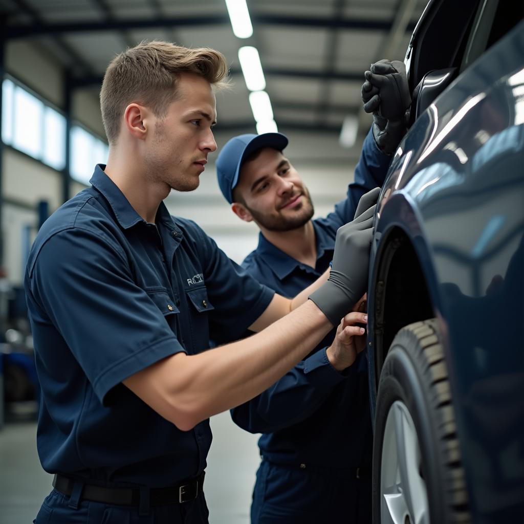 Mechanic performing a car inspection in Lawton