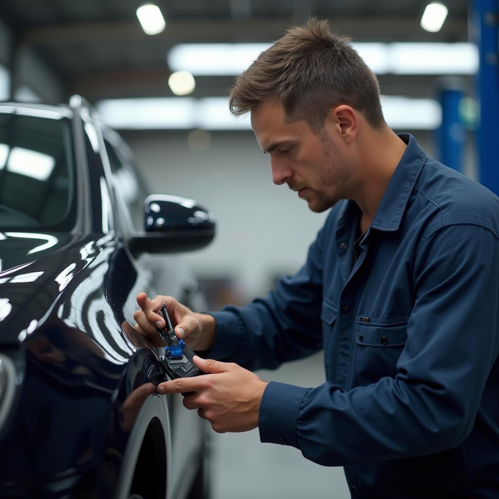 Mechanic Inspecting Car in Service Bay