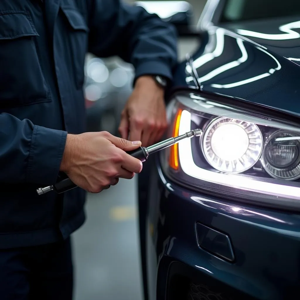 Mechanic Inspecting Car Lights