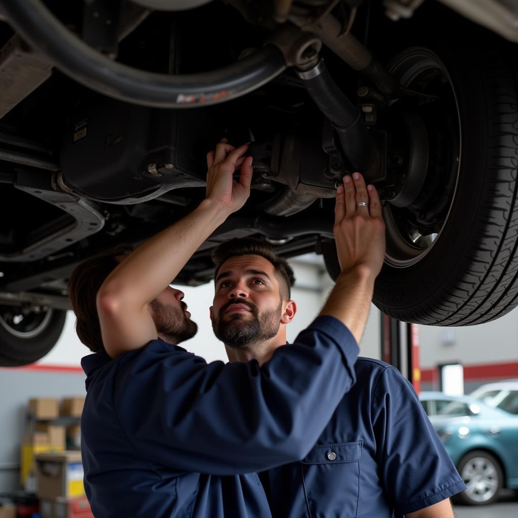 Mechanic inspecting a car in Murrieta