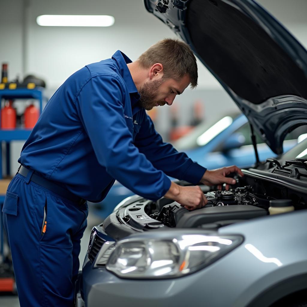 Mechanic Inspecting Car Parts