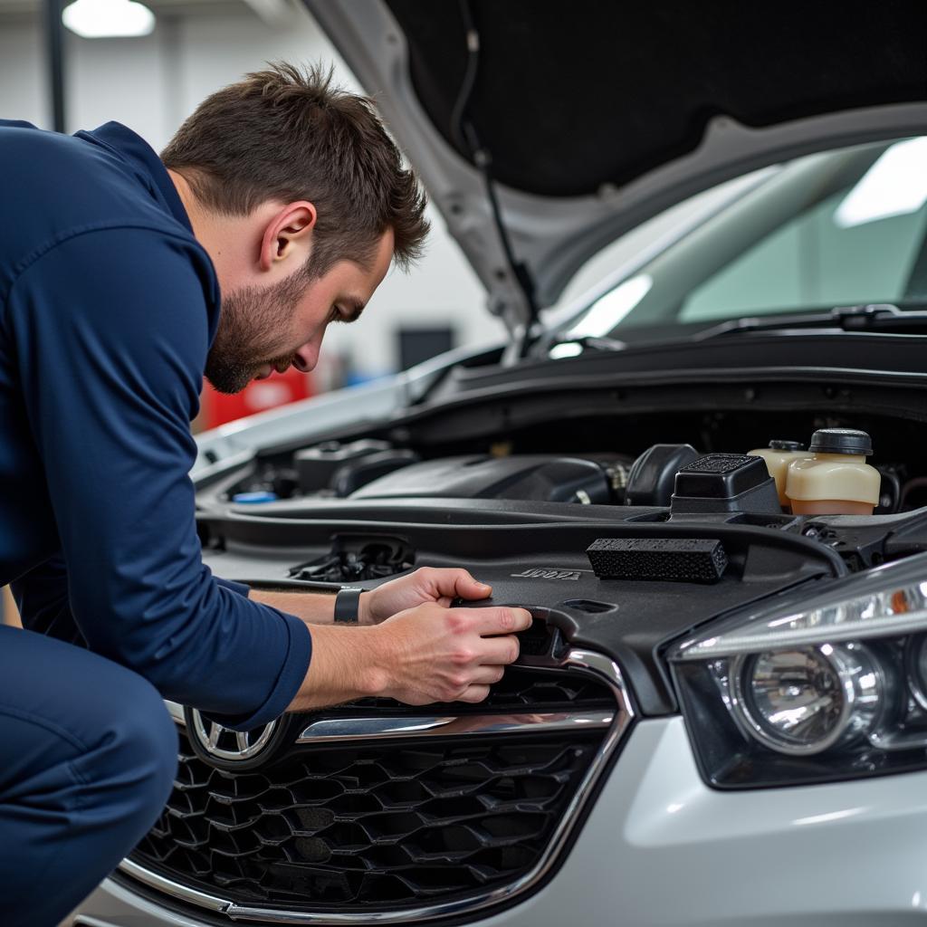 Mechanic Inspecting Car Radiator