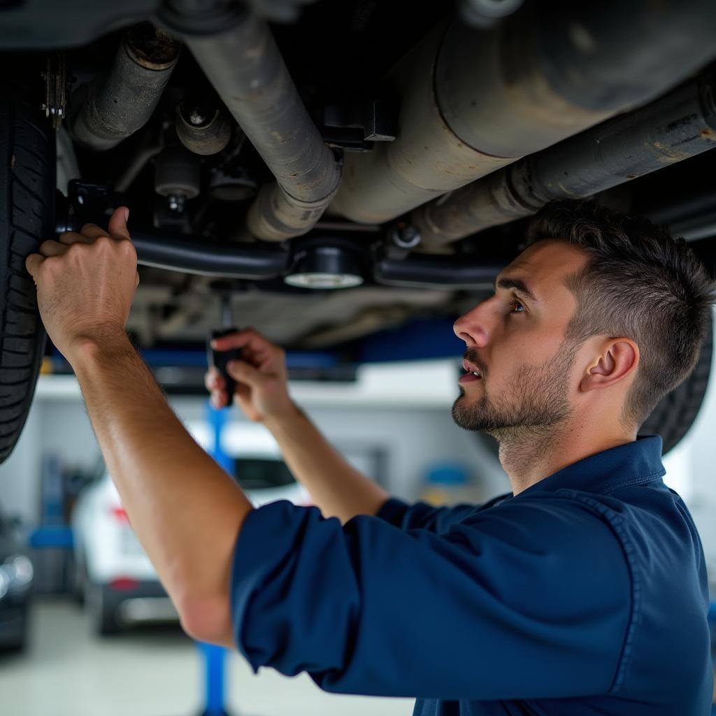 Mechanic Examining Car Undercarriage