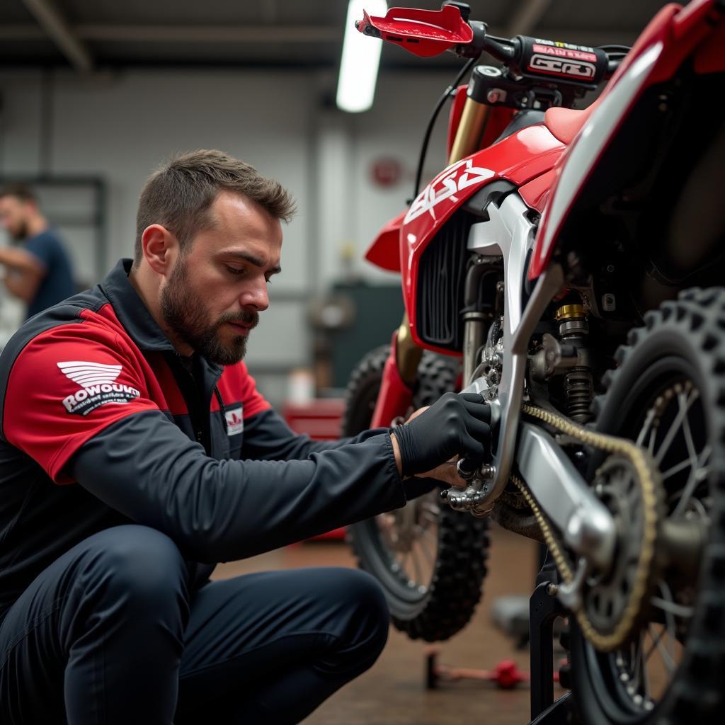 Mechanic Inspecting Honda CR 250