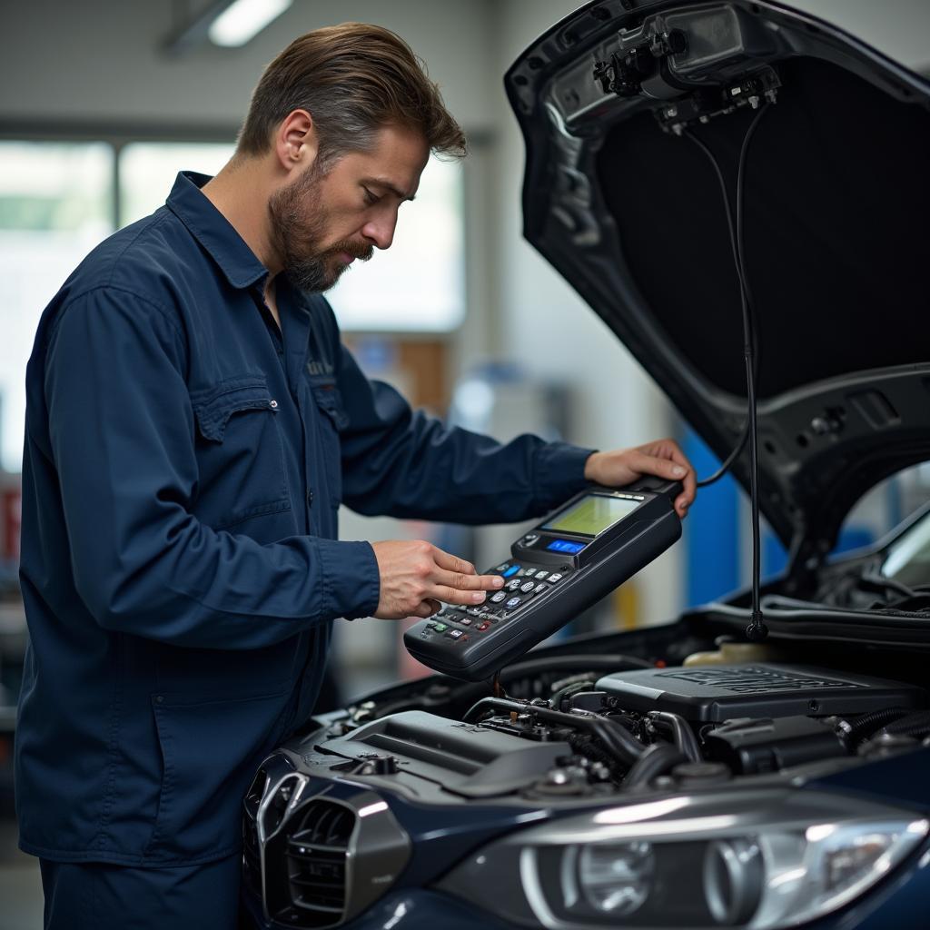 Mechanic Inspecting Engine