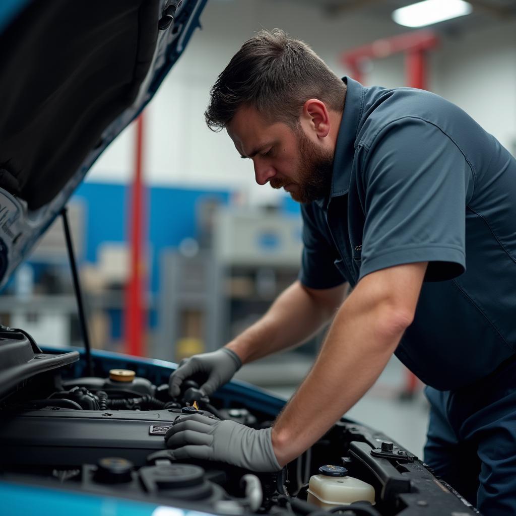 Mechanic inspecting a car engine