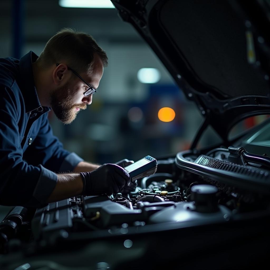 Expert Mechanic Diagnosing Engine Issues