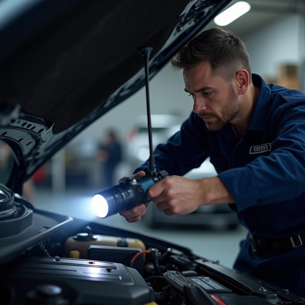 Mechanic Inspecting Car Engine