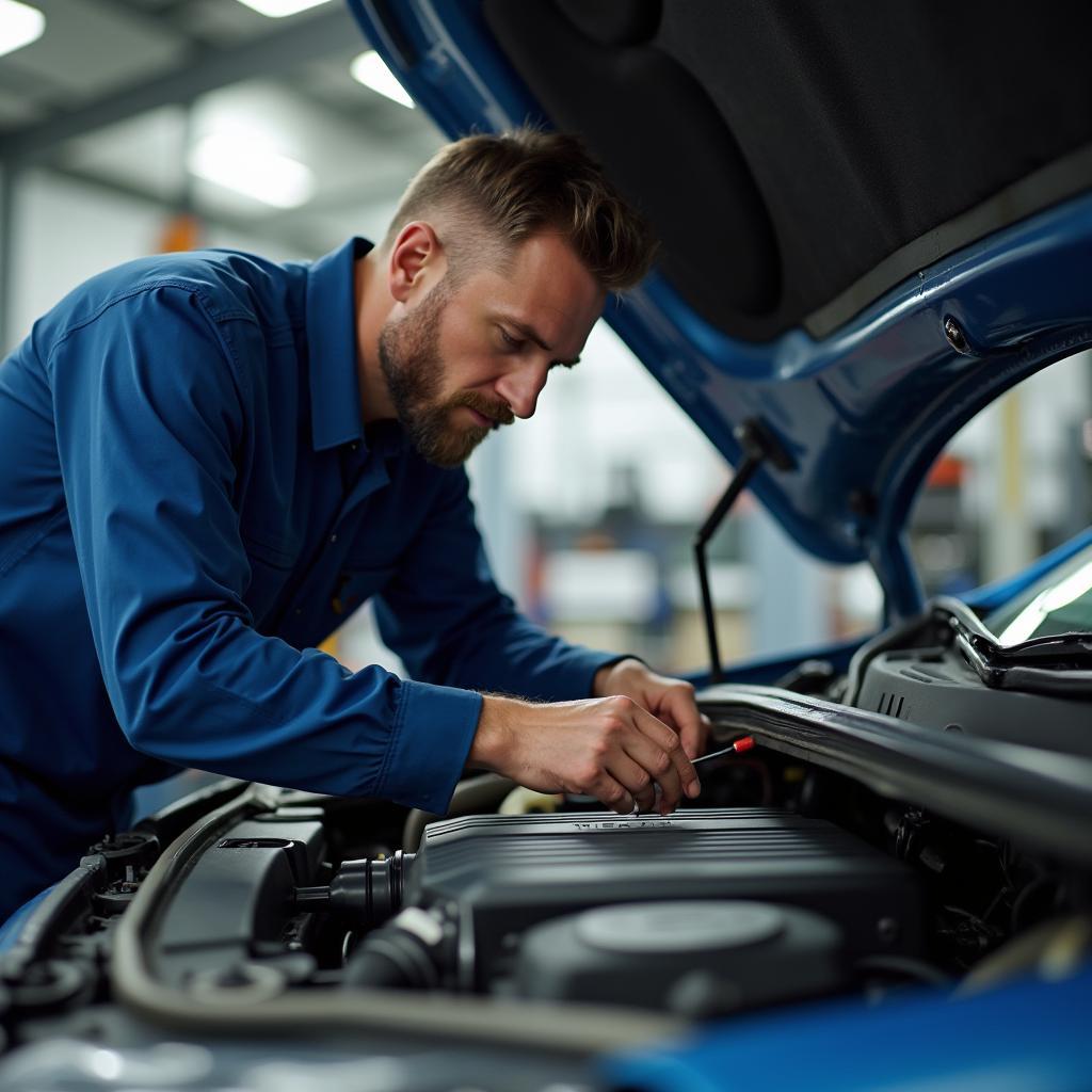 Mechanic Inspecting Engine