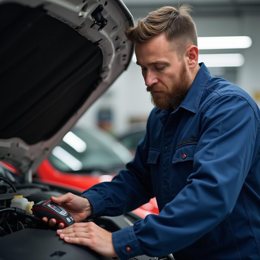 Mechanic Inspecting Car Engine