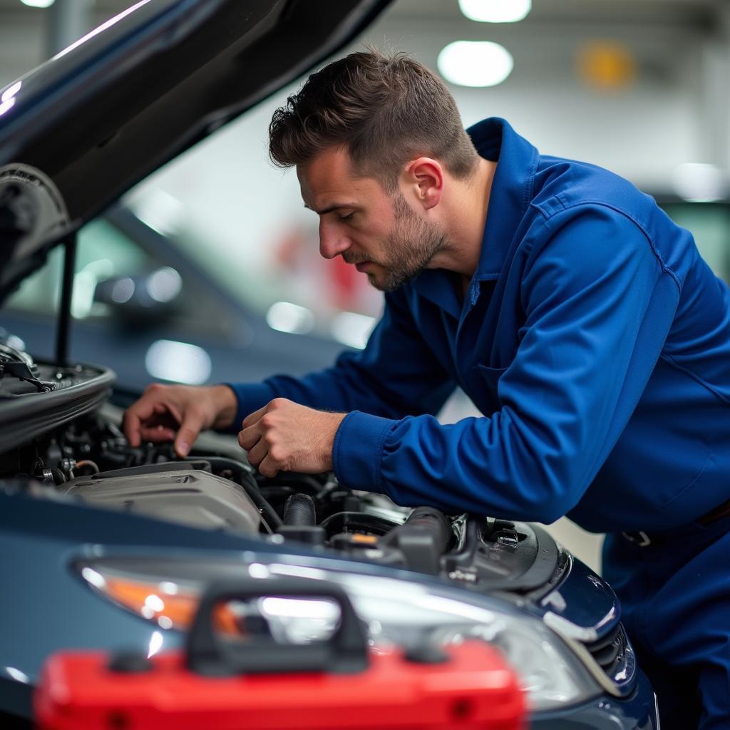 Mechanic Inspecting Car Engine