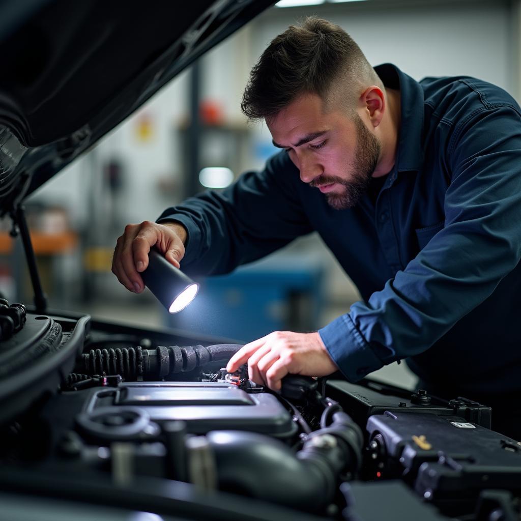 Mechanic Inspecting Engine