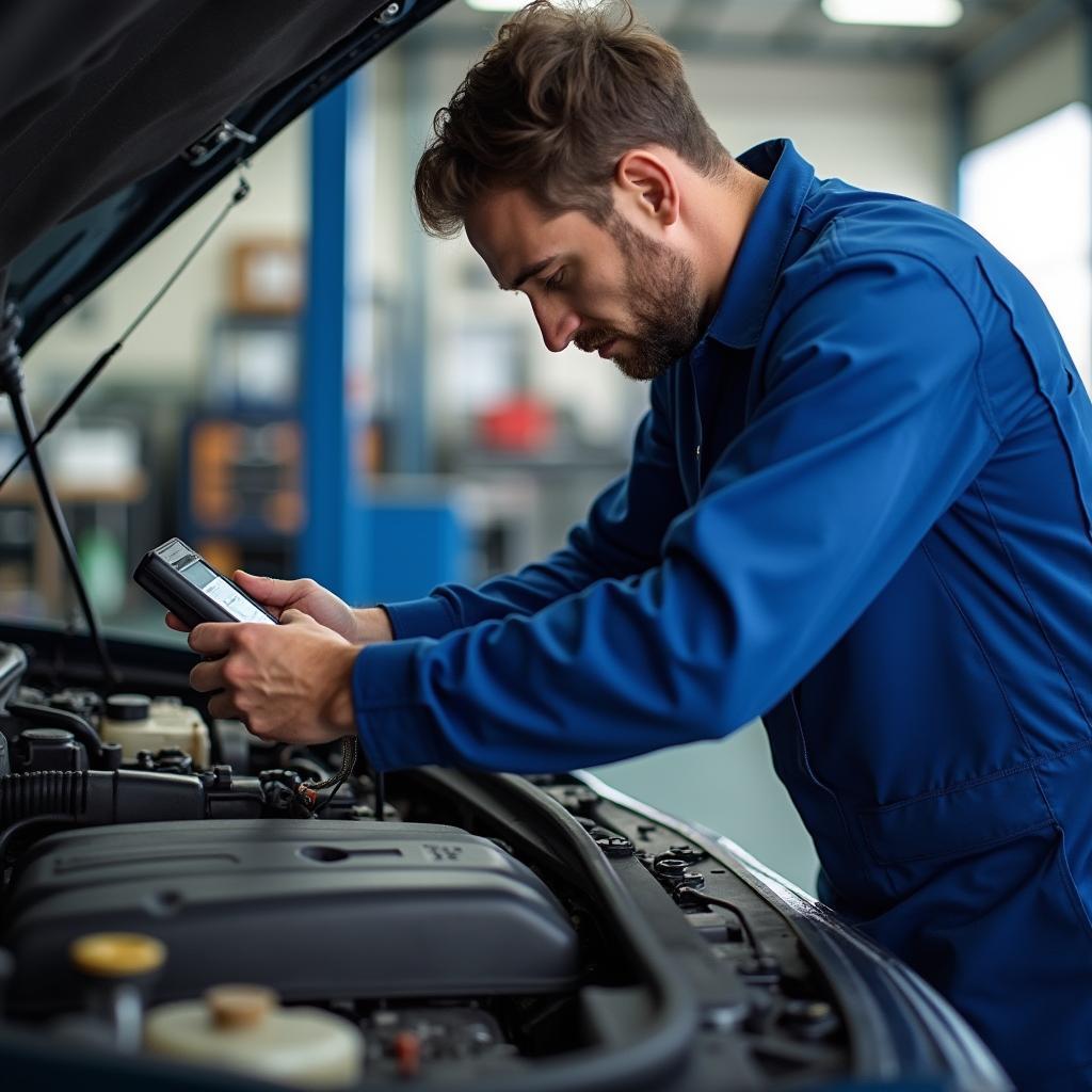 Mechanic Inspecting Car Engine