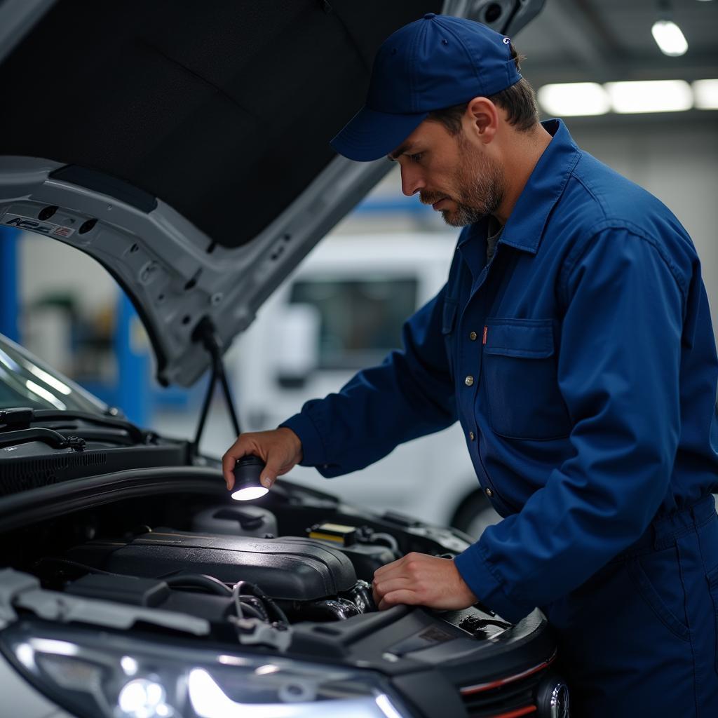 Mechanic Inspecting Car Engine