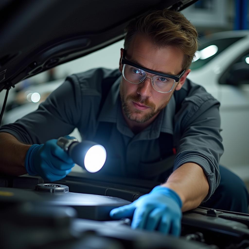 Mechanic Inspecting Car Engine