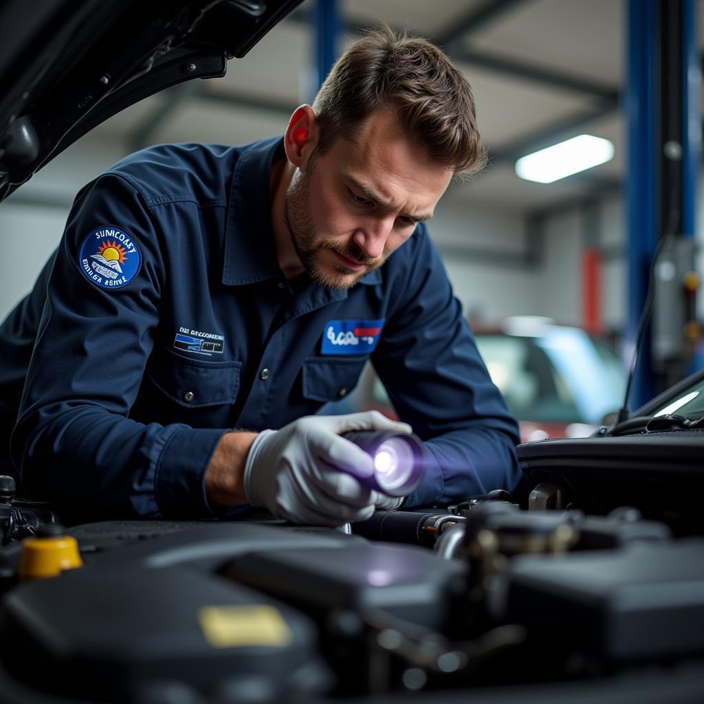 Certified Mechanic Inspecting Engine