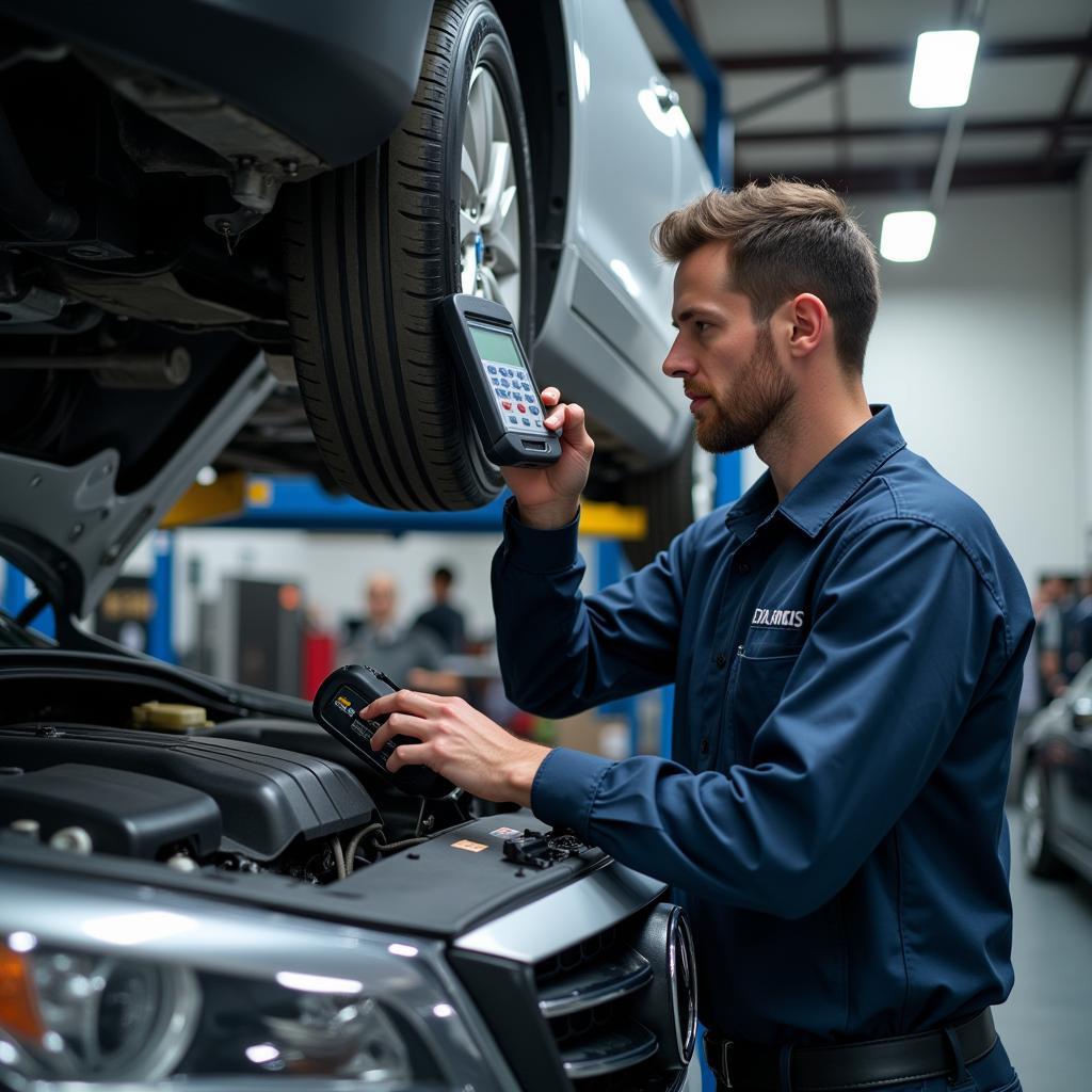 Mechanic Inspecting Engine