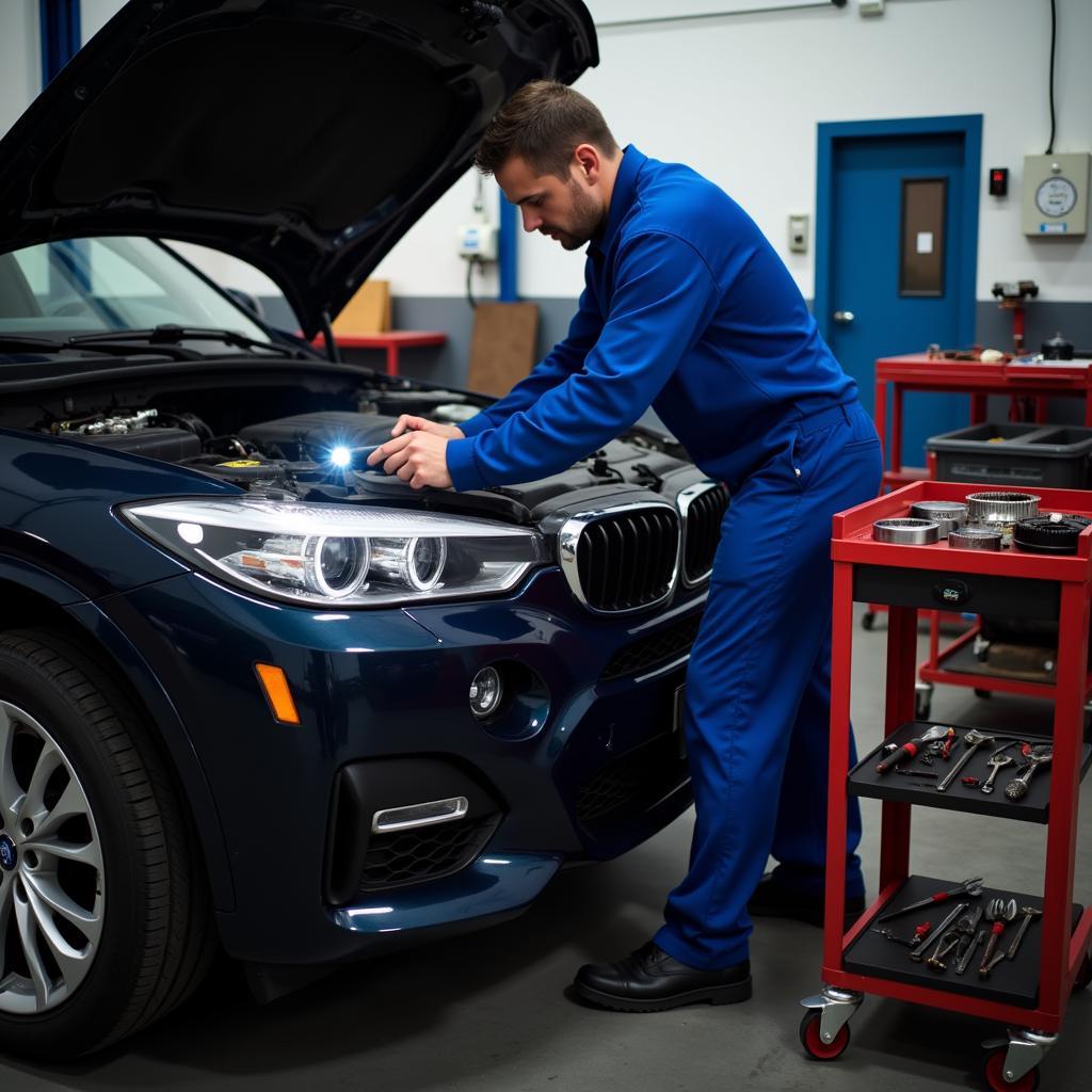 Mechanic Inspecting Car Engine