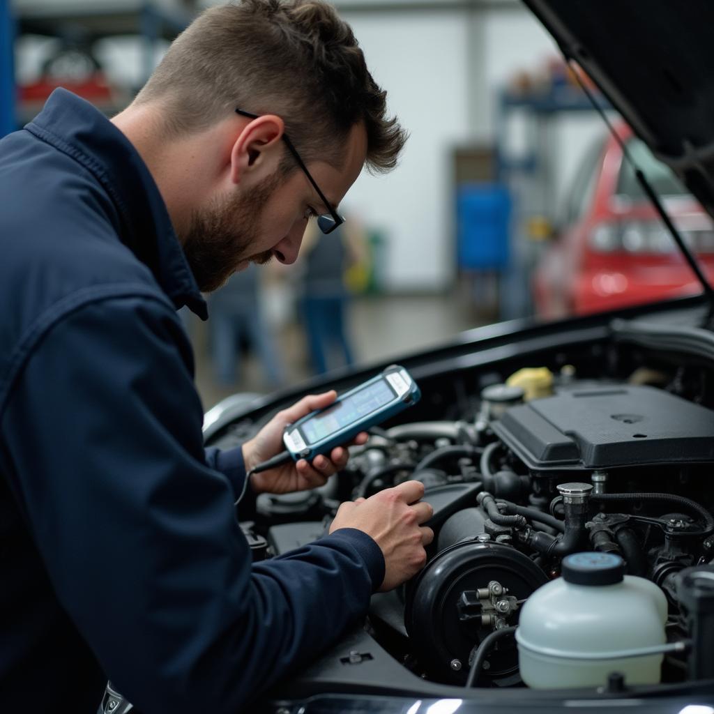 Mechanic inspecting car engine in Birmingham