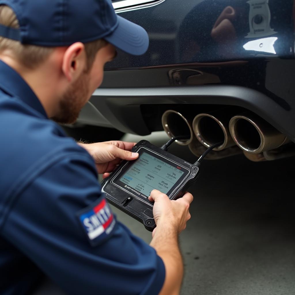 Experienced Mechanic Inspecting a Car's Exhaust System