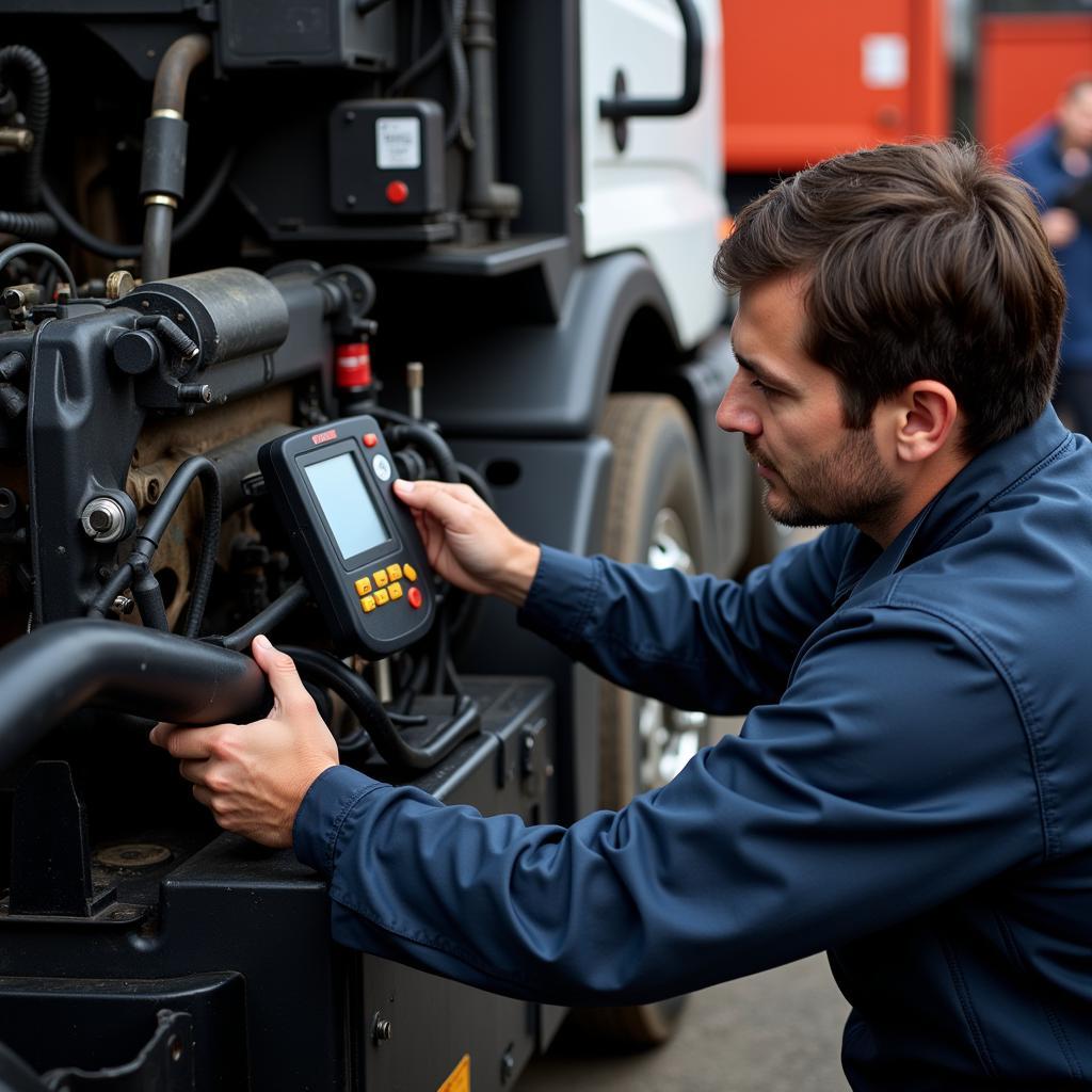 Mechanic Inspecting Fleet Truck Engine