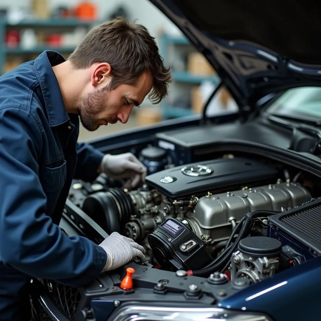  Experienced Mechanic Inspecting the Engine of a Russian Mercedes