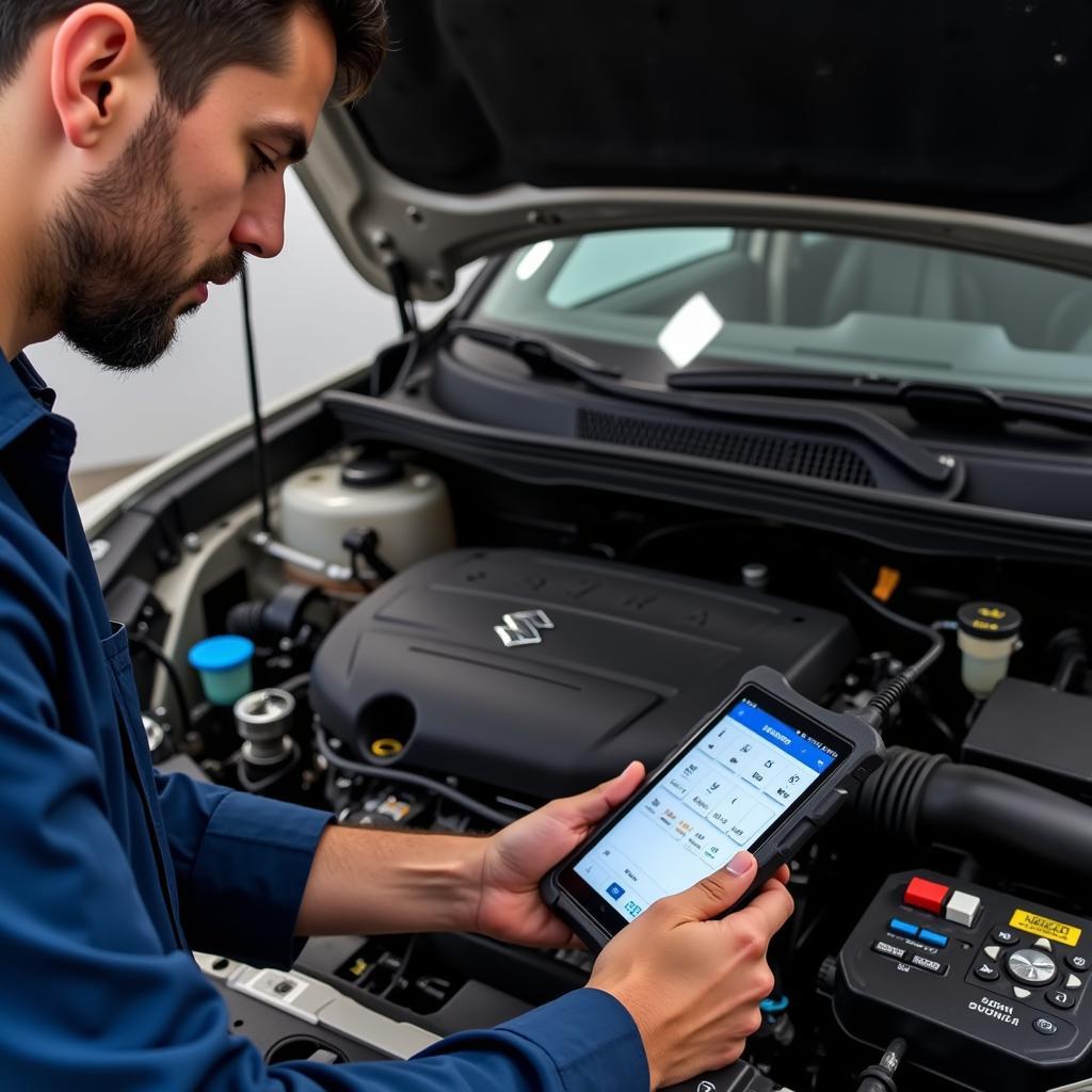 Mechanic Inspecting a Suzuki Swift Engine