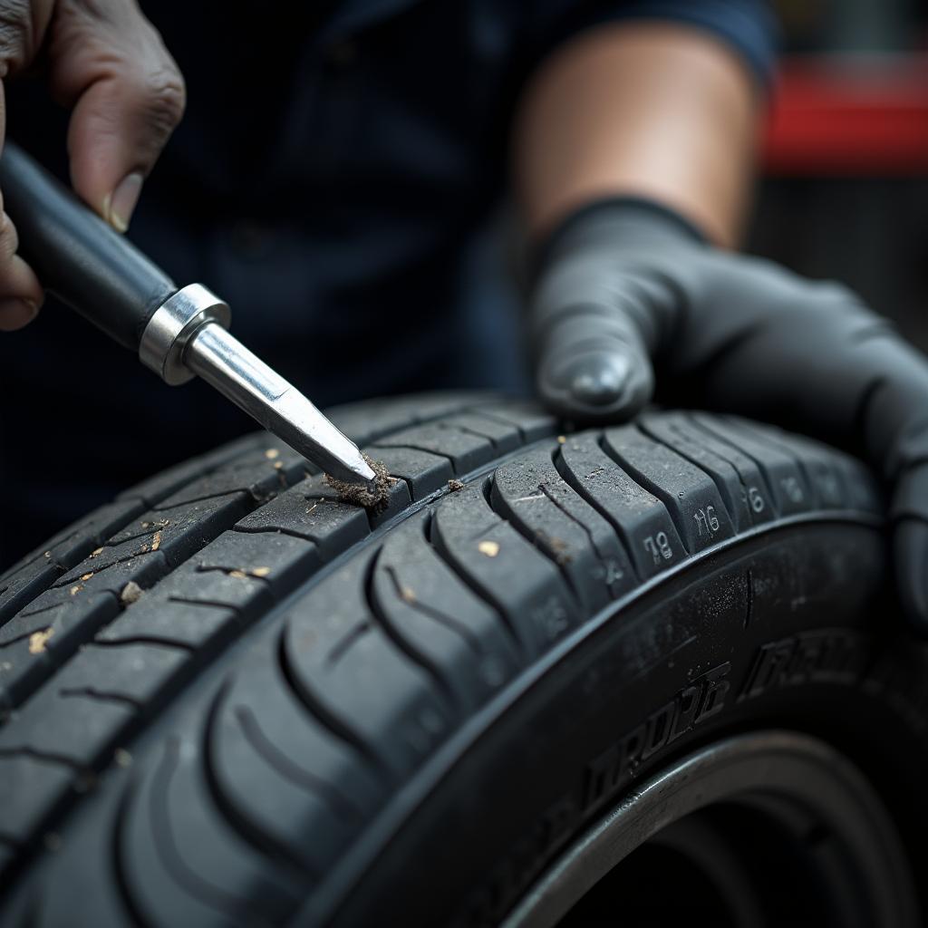 Experienced Mechanic Checking Tires