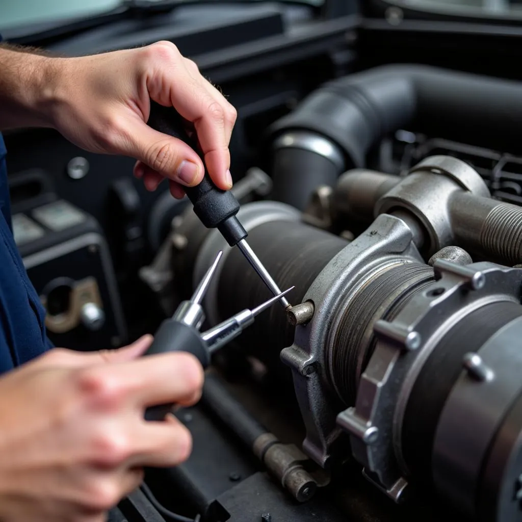 Skilled Mechanic Inspecting a Car Transmission