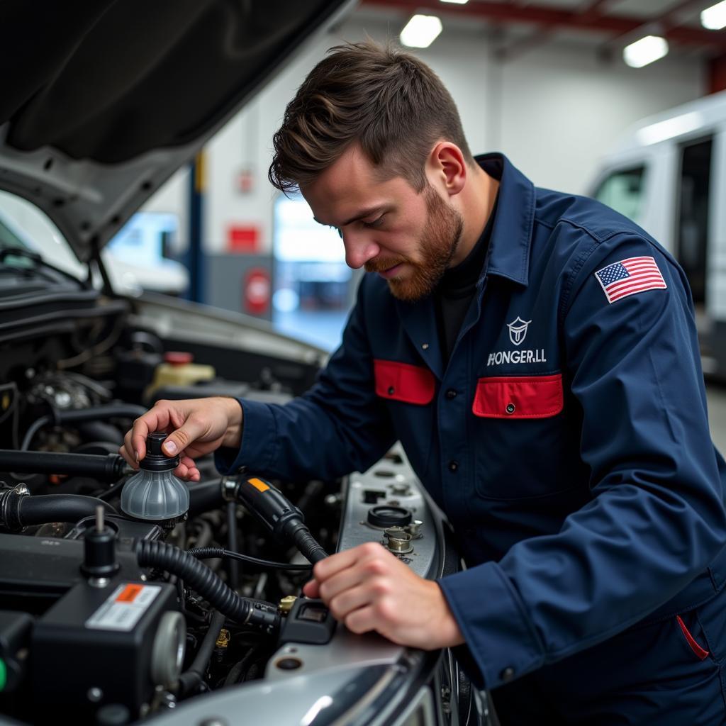 Mechanic Inspecting a Truck Engine in Everett WA