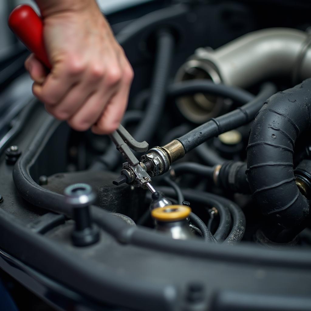 Mechanic Inspecting Vacuum Lines