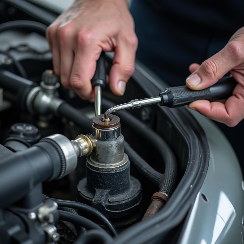 Mechanic Inspecting Vacuum Lines