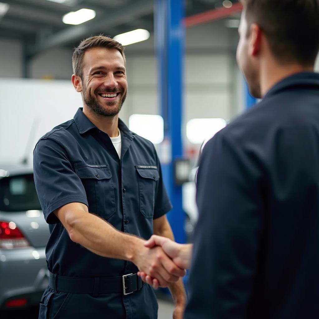 Mechanic shaking hands with customer