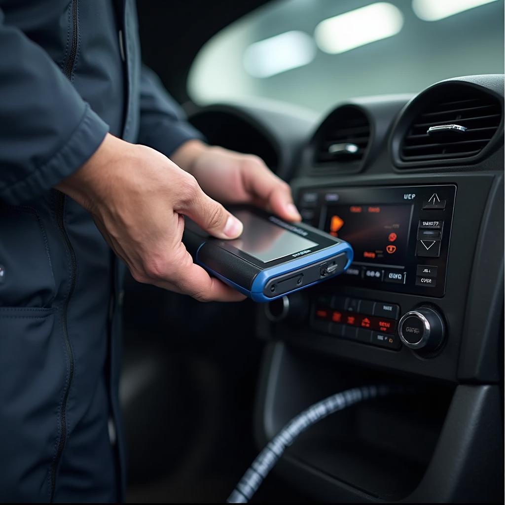 Mechanic Using Diagnostic Equipment During First Service