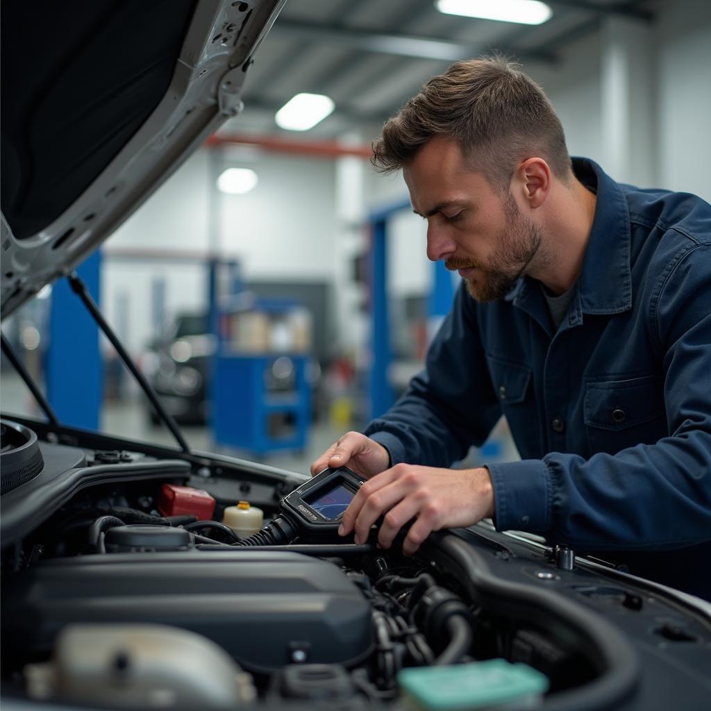 Mechanic performing engine diagnostics in Wexford